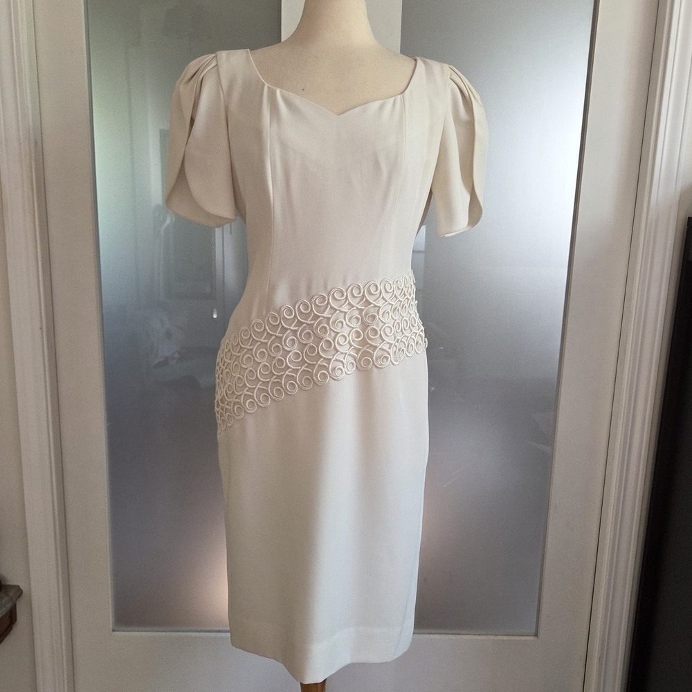 Rimini Cream Midi Dress with Embroidered Waist Size 6